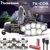 USB Rechargeable Headlight Super Bright Headlamp 2*T6+5*Q5+1*COB LED Head Lamp Flashlight Torch Head Light Lantern 18650 Battery