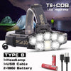 USB Rechargeable Headlight Super Bright Headlamp 2*T6+5*Q5+1*COB LED Head Lamp Flashlight Torch Head Light Lantern 18650 Battery